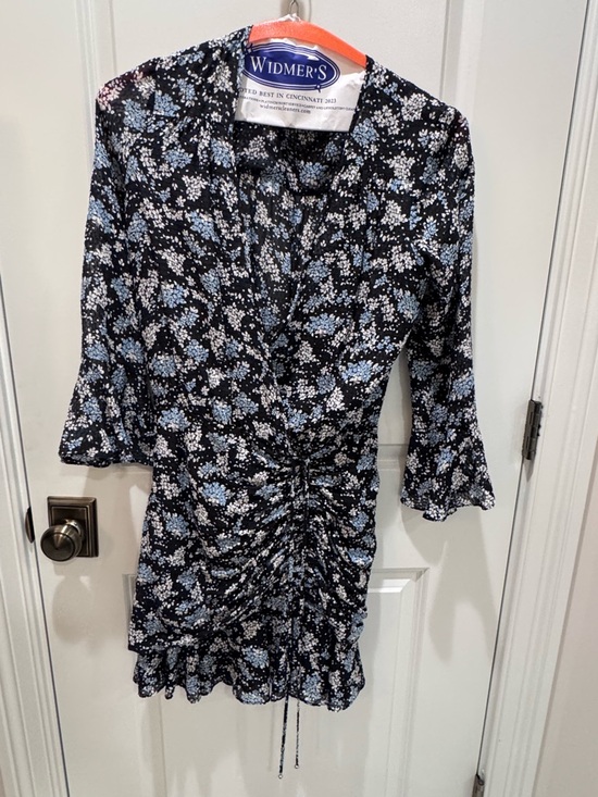 Veronica Beard Dresses & Skirts - Veronica Beard Black Floral Ruched Mini Dress with Blue and White Flowers